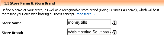 The Store Brand and Store Name section in the Reseller Control Panel