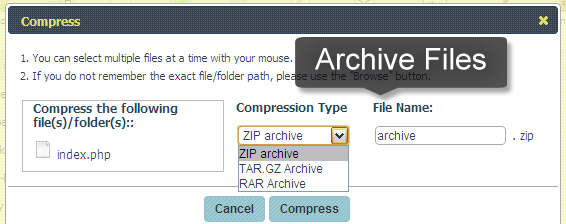 Archive files with the file manager