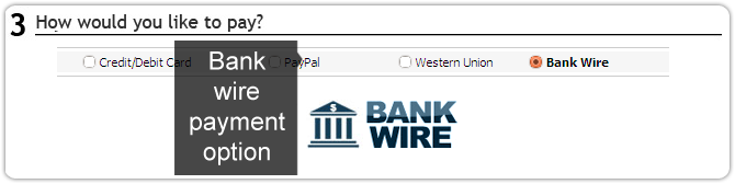 Bank wire payment option available