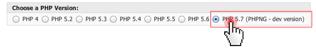 PHP NG option in the Control Panel