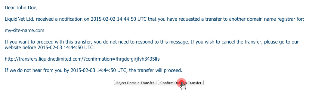 Confirm domain transfer