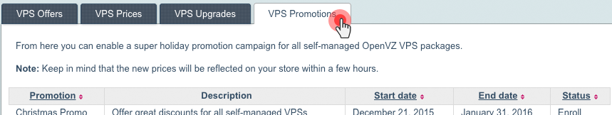 VPS promotion tab in the Reseller Control Panel