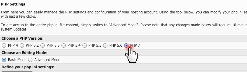 php 7 - enable from Control Panel