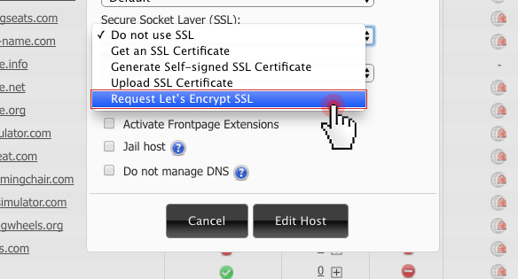 Let's Encrypt - Control Panel request certificate