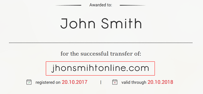 Domain Transfer Certificate