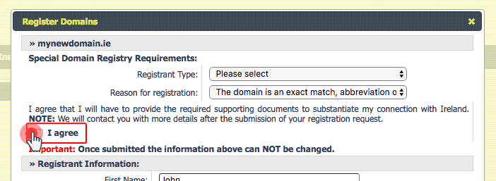 .IE domain registration documents