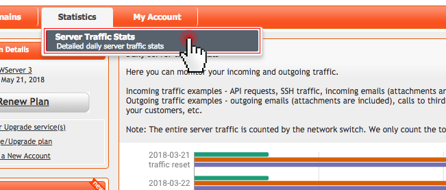 Dedicated servers - server traffic stats menu