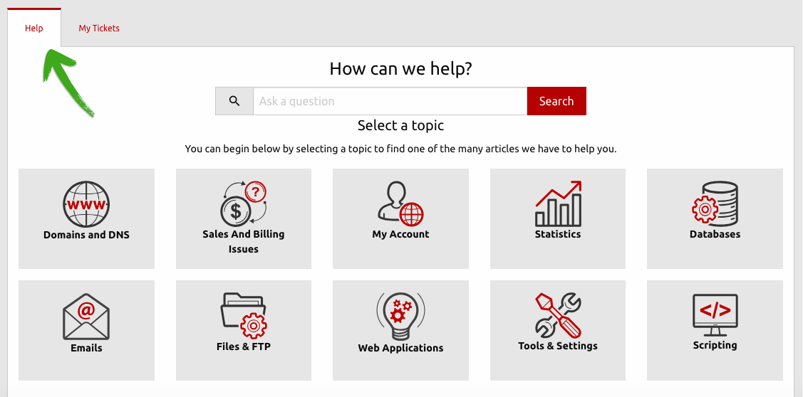 Hepsia Control Panel redesign - help center index