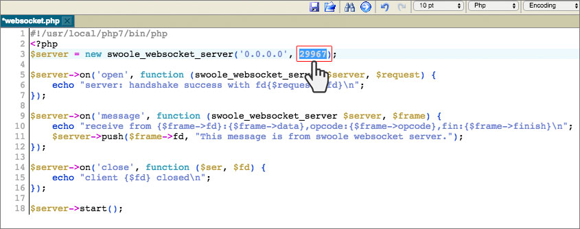 Swoole network framework - replace port in websocket script