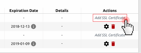 SSL certificates section - add SSL certificate