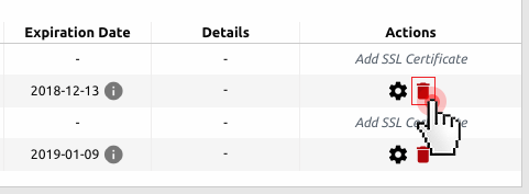 SSL certificates section - deactivate SSL option