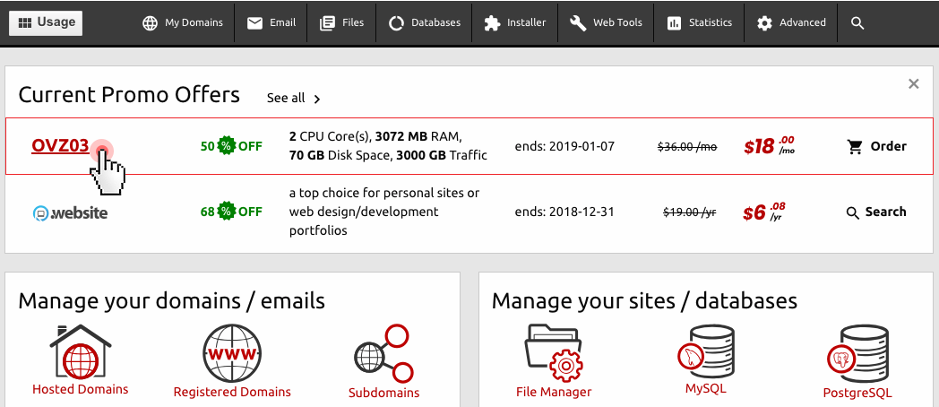 Promo area in Control Panel - see all offers