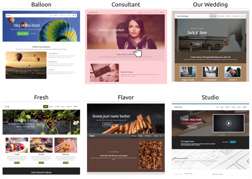 New site builder a variety of themes