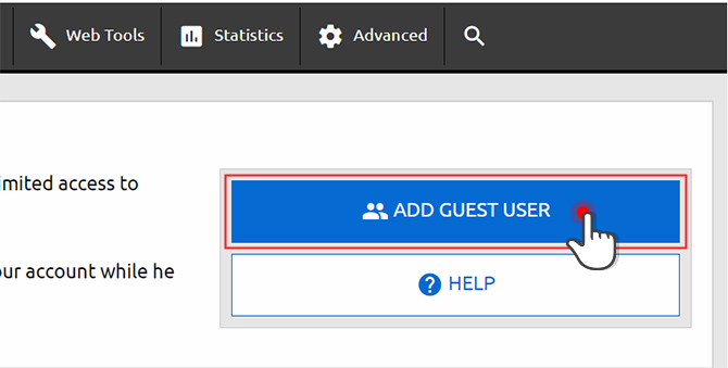 Guest user manager in Hepsia Control Panel create user button